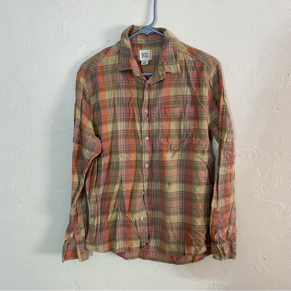 BDG Urban Outfitters Flannel Shirt Women’s Plaid Colorful Worn In Small Sunset